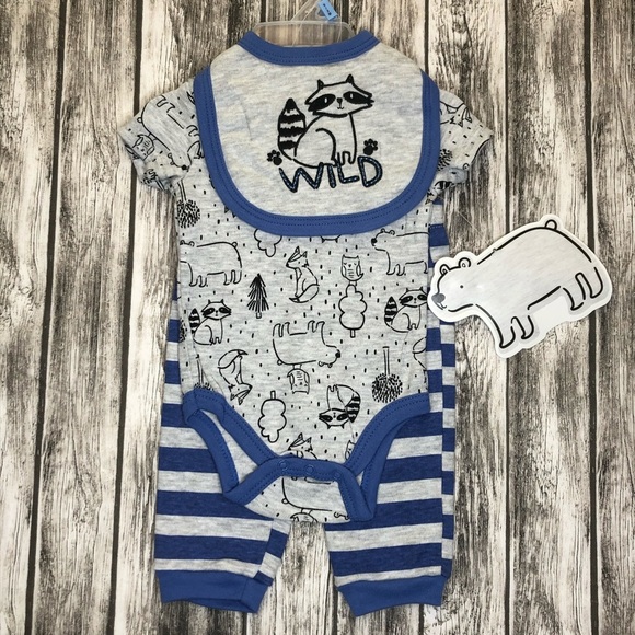 CJP BABY 3-Pc 0-3M Raccoons Foxes Bears OUTFIT NEW - Picture 2 of 10